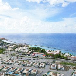 Aerial view of Villa Blenchi Curaçao and surrounding area near Mambo Beach